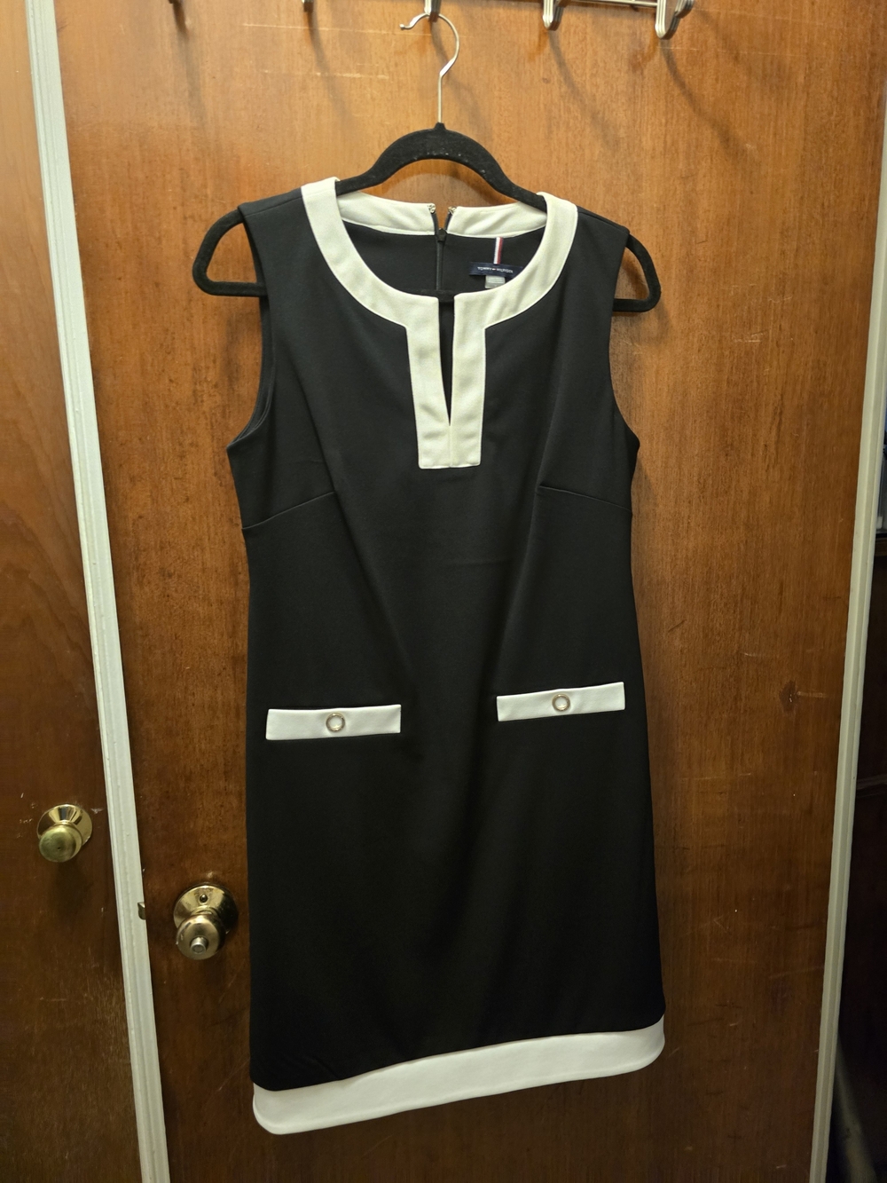 Tommy Hilfiger Black Midi Dress with Cream Trim